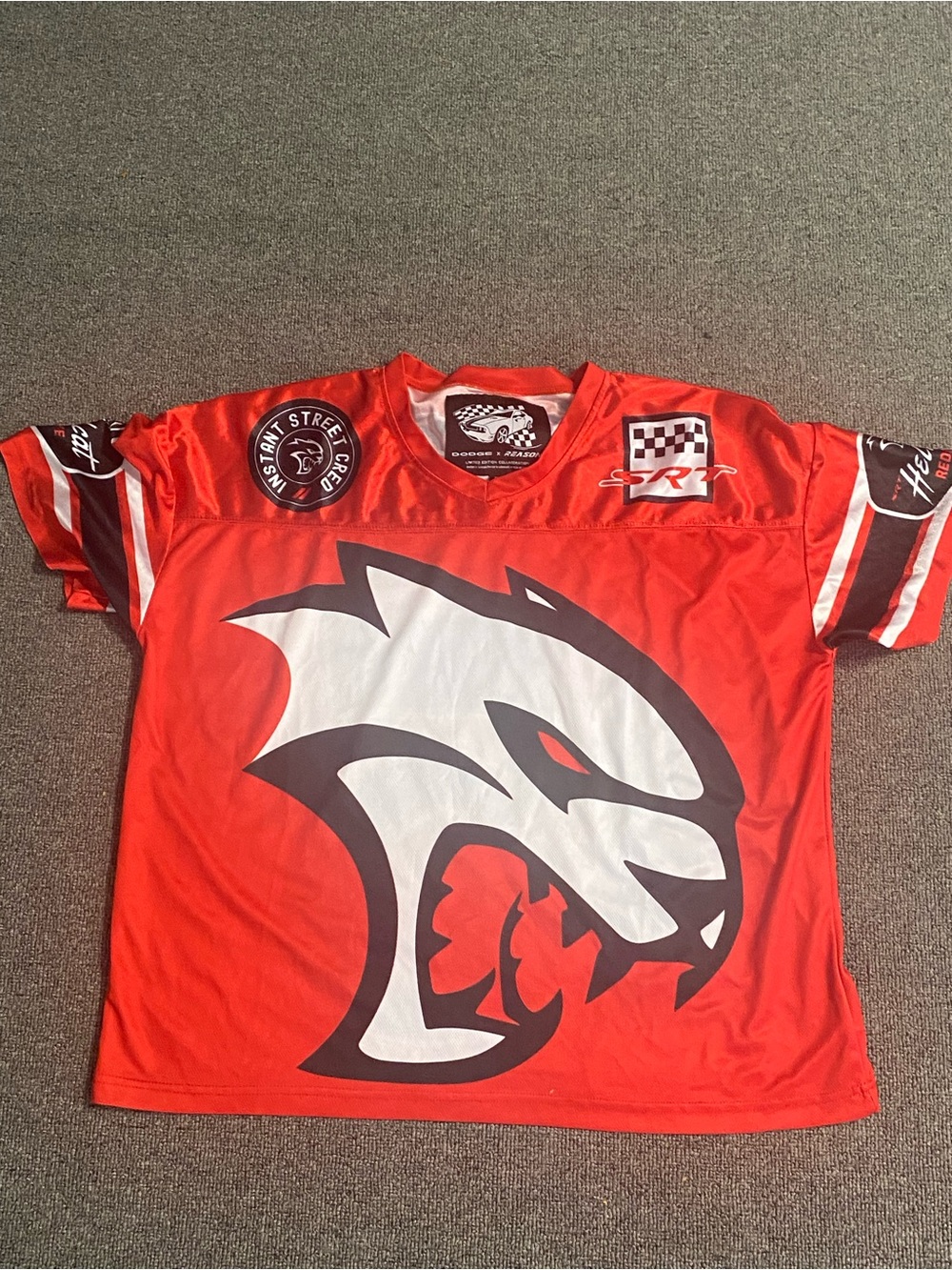 Red Men’s Racing-Style Jersey with Large Graphic Logo